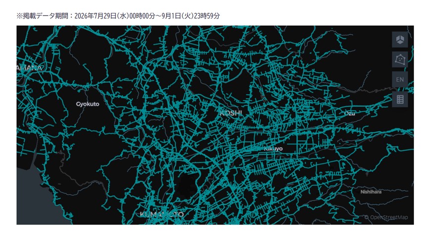 日野コンピューターシステムが公開する「トラック通れた道マップ」。大規模災害が発生したときに随時更新される